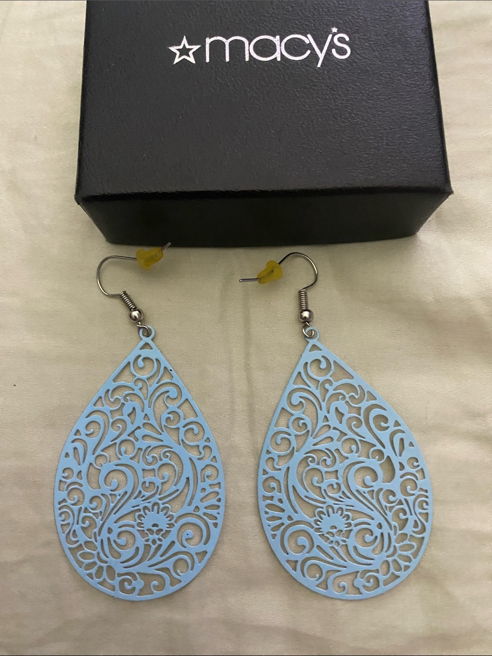 Macy's Powder Blue Filigree Teardrop Earrings